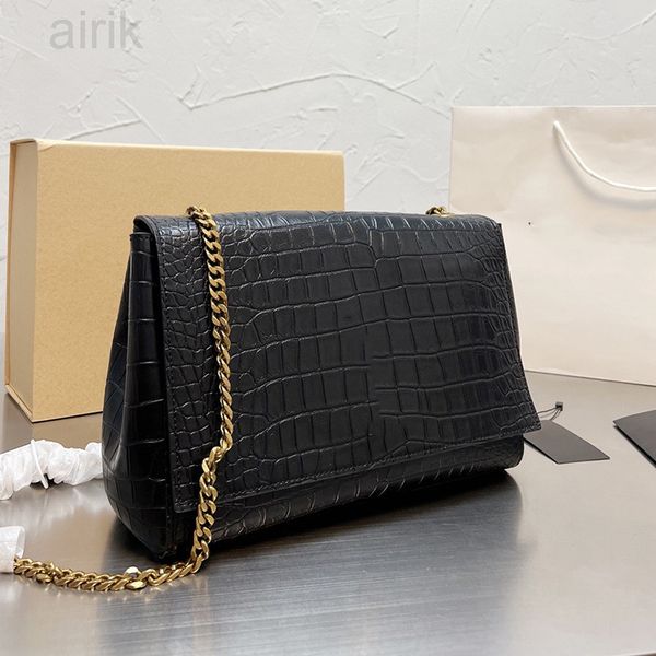 

single flap calfskin genuine leather bags alligator large capacity famous designer aged gold hardware chain cross body shoulder