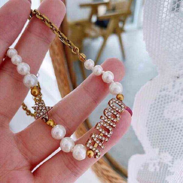 

letter pearl necklace simple red temperament star pearl splicing necklace, Black