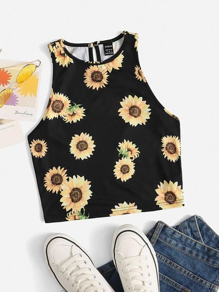 

sunflower print keyhole back tank d6zy#, White