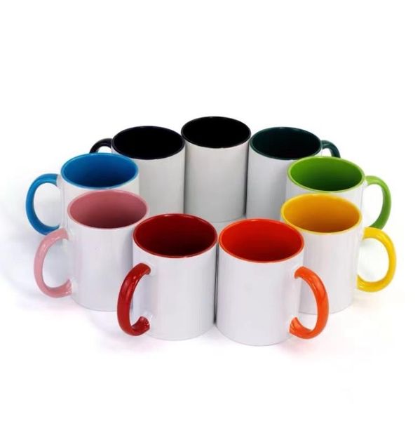 10 colorido em branco sublimação caneca cerâmica cor de cor de cor-inseto em branco Copo DIY transferência calor pressione Printar copos de água SN4507