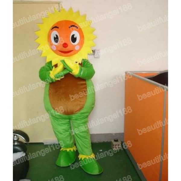 Costume della mascotte del girasole di Halloween Costume di alta qualità del fumetto di peluche Animale Anime Personaggio a tema Costume da carnevale di Natale per adulti