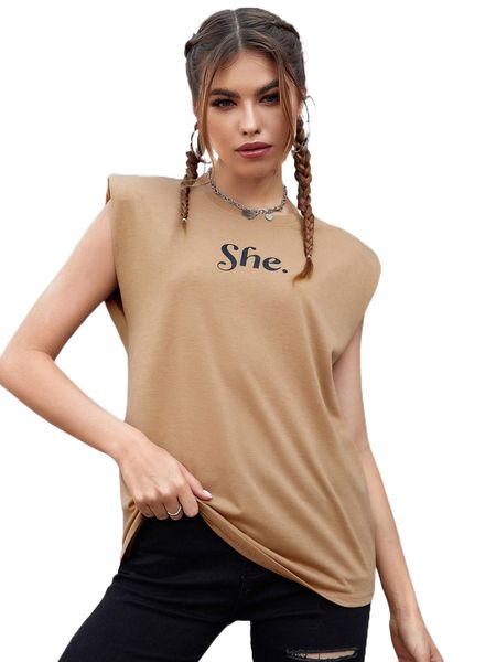 

letter graphic shoulder pad tank q6zz#, White