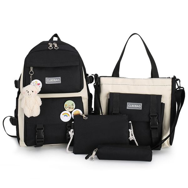 

girls backpacks 4 pcs sets student canvas bagpack trend youth campus school bag fashion multifunctional high capacity lapbag 220422