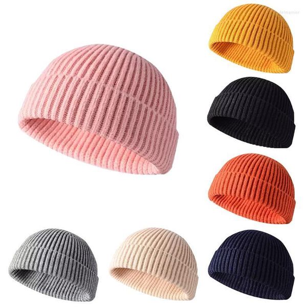 Delm22 Beanie/Totenkopfkappen Winter Herren Strickmütze Schädeldecke Solide Mütze Kurze Krempe Baggy Melon Cap Docker Fisherman Strickmützen Delm22