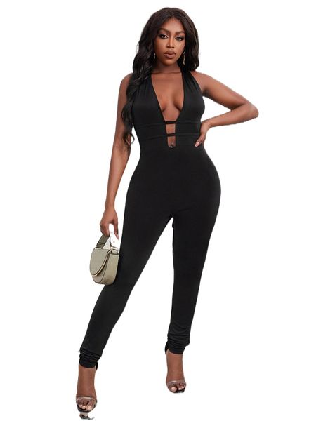 

sxy deep v neck cut out unitard q78s#, Black;white