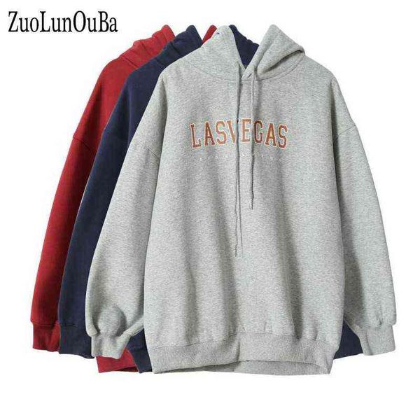 

zuolunouba autumn winter casual women hoodie sweatshirt fleece warm long sleeved letter print pullover loose coat t220726, Black