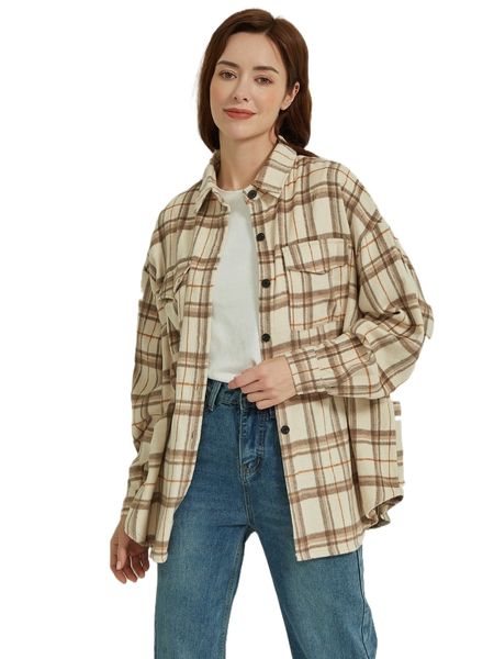 

drop shoulder plaid print coat y5e2#, Black