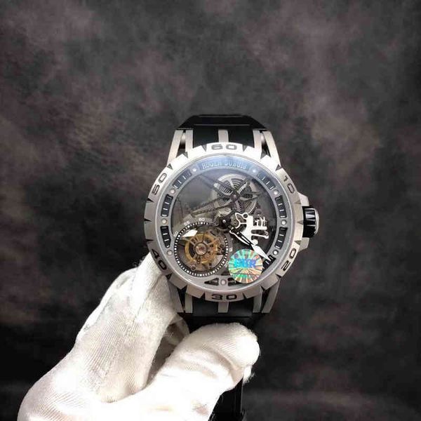 

roge dubi king series titanium alloy watch case hollowed out real tourbillon mens mechanical technology wrist, Slivery;brown
