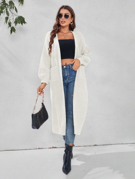 

lantern sleeve cardigan without belt l5ww#, White;black