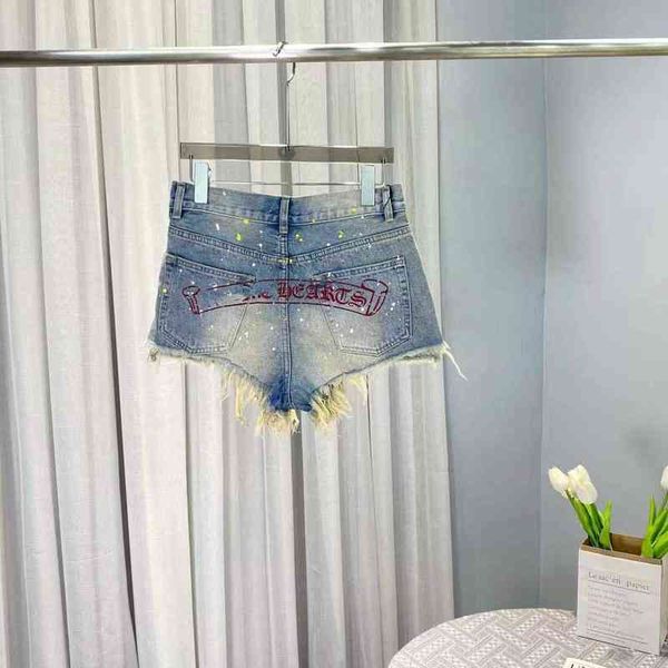 

factory online export designer brand shorts 2022 summer new ch sanskrit print denim women's high waist slim casual pants, White;black