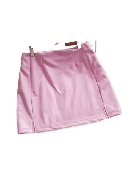 

split hem pu skirt 70yo#, Black