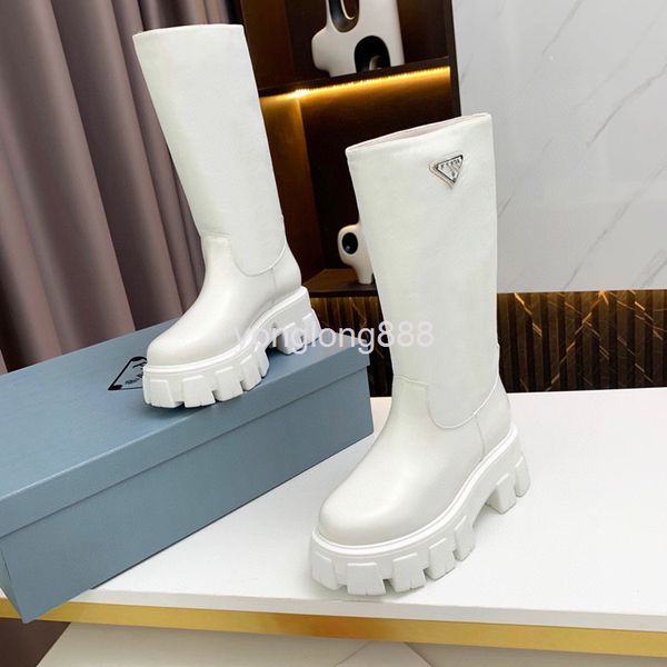 

boots high end quality autumn winter triangular gear thick soled boots muffin leather high tube knight, Black