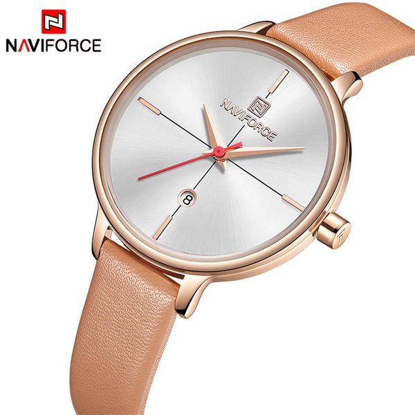 

naviforce women's watches luxury brand fashion leather wrist watch ladies thin quartz clock waterproof relogio feminino for g228h, Slivery;brown