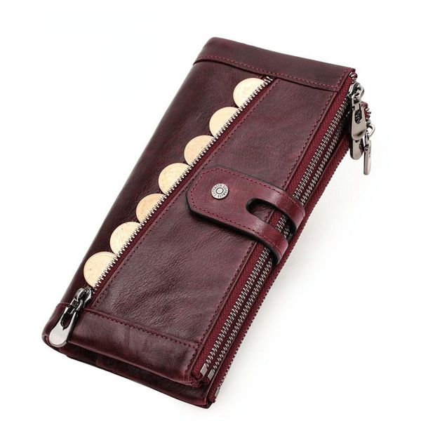

wallets women's anti theft brush genuine leather men wallet lady purse design fashion for women purses high-quality holographic, Red;black