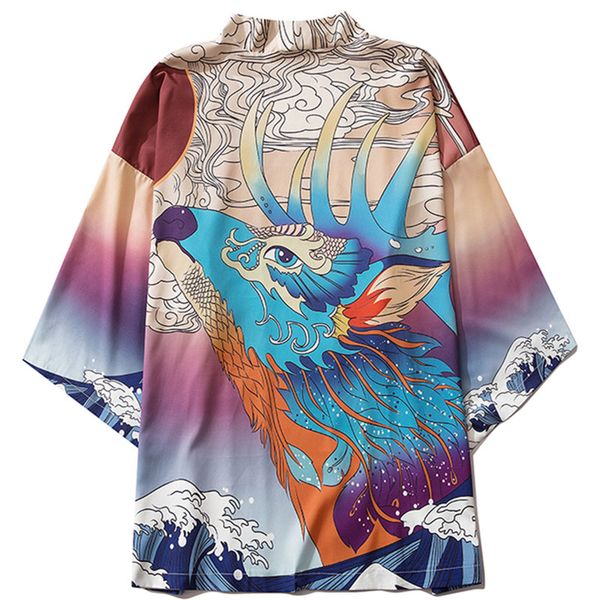 

japanese anime deer print traditional cardigan yukata haori women men samurai costume clothing kimono jacket shirt men korean, Red