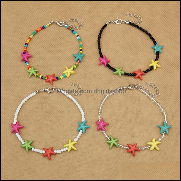

anklets customizable pine stone beaded beads colorf starfish bohemian style womens jewelry drop deliver dhgirlsshop dhkrl, Red;blue