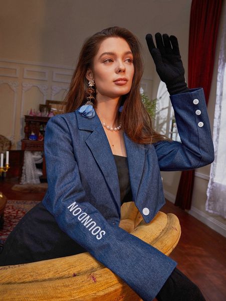 

x leen single button lapel neck crop blazer h1bh#, White