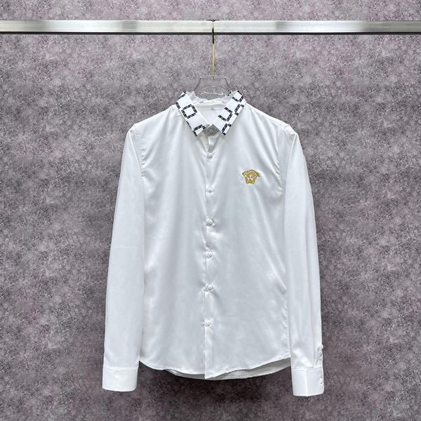 

men's casual shirts designer chao brand long sleeve shirt 2022 spring and autumn new medusa embroidery casual color matching lapel shir, White;black