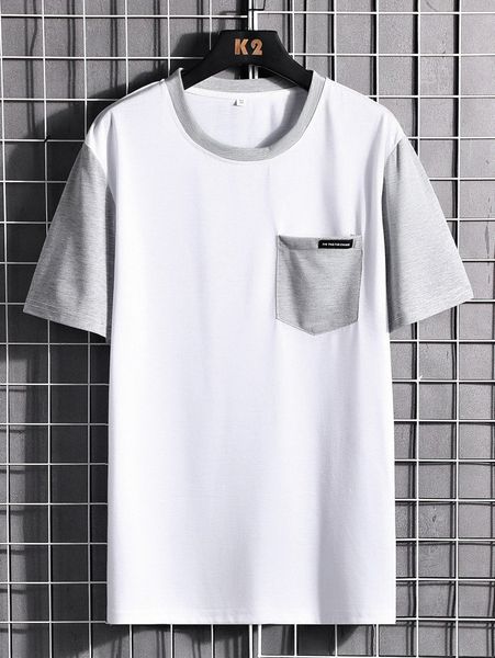

men pocket front color-block tee y8zq#, White;black