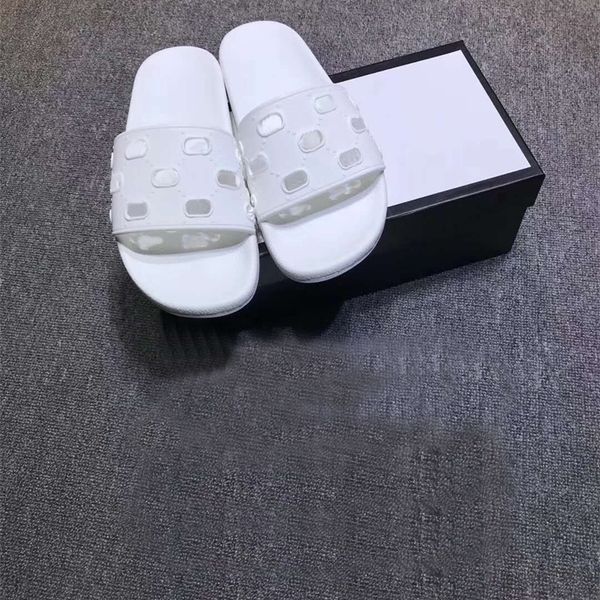 

ladies fashion luxury sports rubber slippers beach sandals flat men bath slippers embossed hollow dust bag with box 210301, Black