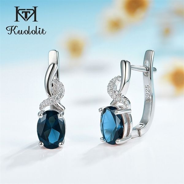 

kuololit london blue gemstone clip earrings for women genuine 925 sterling silver oval 6x8 luxury earring engagement bridal 220331