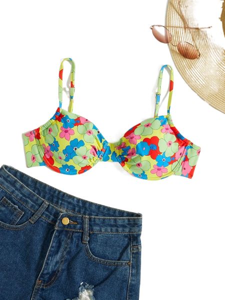 

plus floral ruched push up bikini 35rb#, Black