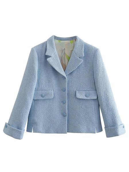 

women's suits & blazers women fashion with buttons tweed blazer coat vintage long sleeve flap pockets female outerwear chic veste femme, White;black