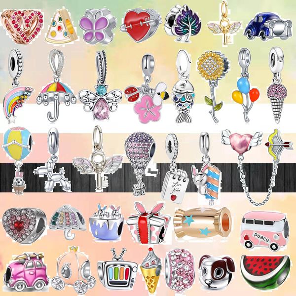 925 Charms de pulseira para Pandora Charm Definir caixa original Moda brilhante balão quente Balão fofo Presente de coelho A asas -chave da Flor Europeia Colar Charms Jóias