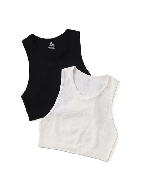 

2pcs seamless solid rib-knit sports tank l6mv#, Gray