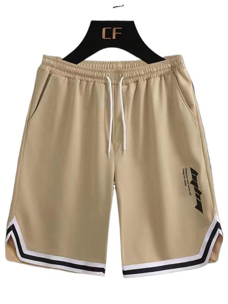 

men slogan graphic striped trim drawstring waist shorts n99j#, White;black