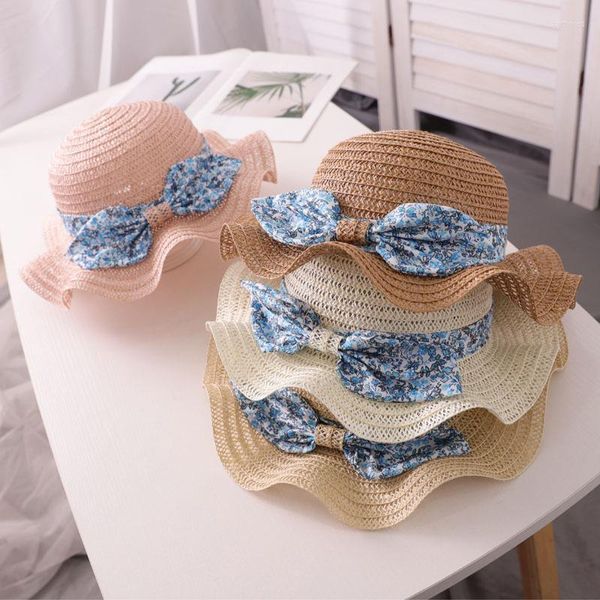 Beanie/Skull Caps Versione coreana del Bowknot Side Cappello di paglia genitore-figlio Summer Beach Shade Ladies Sun Girl Big Brim Scot22