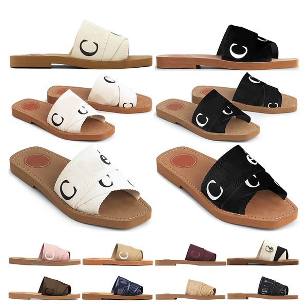 Luxurys Designers Mulheres chinelas C The Woody Shoes Mula plana em sandálias de borracha de lona Sliders de praia Tabel