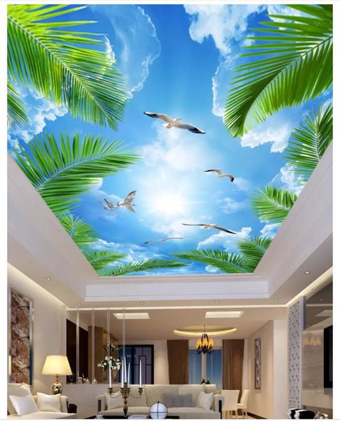 

custom 3d p wallpaper atmospheric and beautiful coconut tree blue sky seagull for living room bedroom zenith ceiling mural