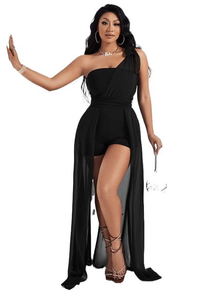 

sxy knot one shoulder asymmetrical hem romper g8qe#, Black;white