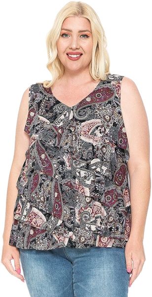 

women and plus size printed mesh ruffle small-5x 02ep#, White