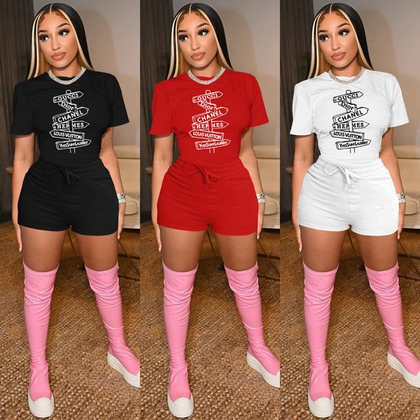 

wholesale graffiti printed two piece sets women outfits summer short sleeve tshirt shorts matching set loose tracksuits d6, Gray