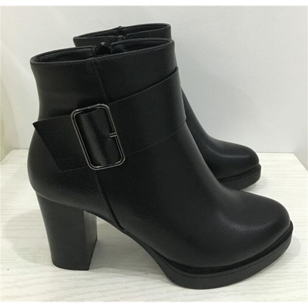 

dousin partin new style real pic show high heels shoes women black leather thick heel motorcycle boots shoes woman 201031