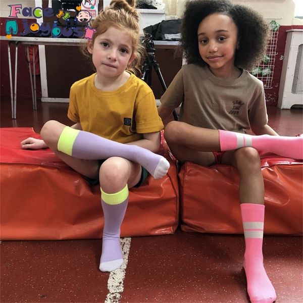 Детские носки установили 3 пары/лот девочек с полосатыми коленами, длинные мягкие хлопковые теплые носки для мальчиков, детские школа Meisje Drop 220611