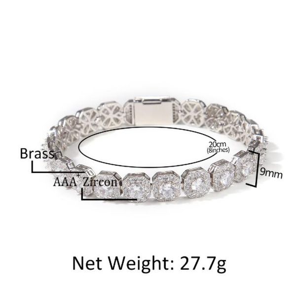 

hip hop jewelry 9mm zircon tennis chain bracelet men iced out party gift, Black