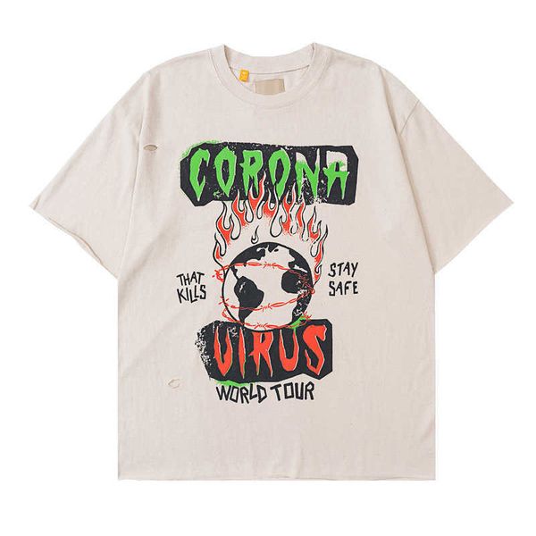 

22ss spring summer usa hole flame earth vintage t shirts short sleeve mens tshirt women clothes casual cotton tee, White;black