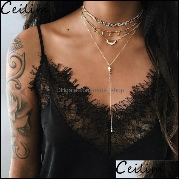 Collane con ciondolo Pendenti Gioielli Nuova collana di strati di cristallo Mti alla moda per le donne Fascino lungo Collier Nappe Girocollo All'ingrosso Drop Delive