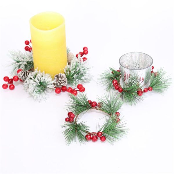 Flores decorativas grinaldas de vela de natal anel de grinaldas artificiais Garland de baga vermelha para a festa de casamento decorações decorativas