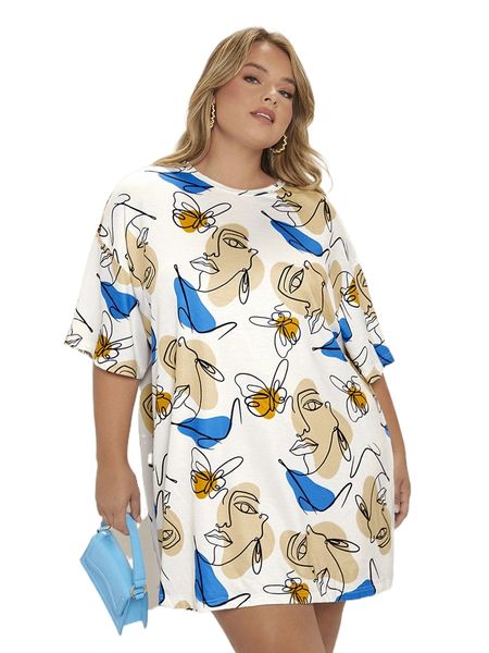 

plus figure graphic tee dress 70do#, Black