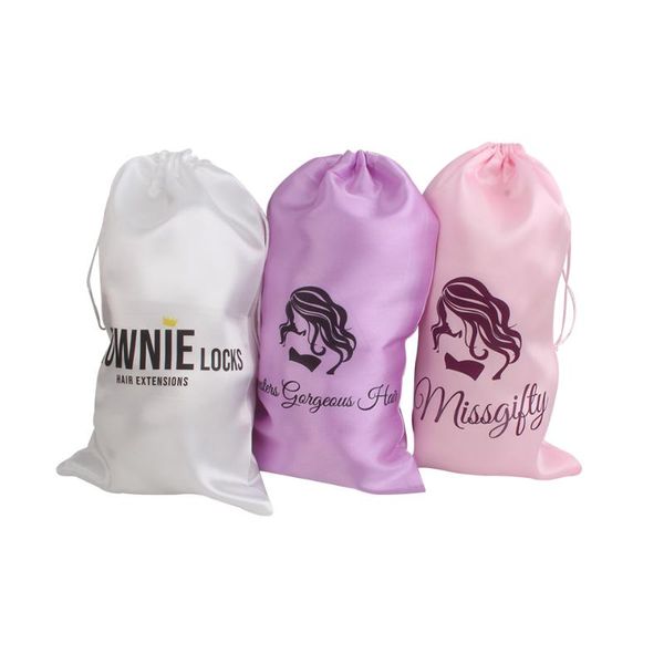 Enrole de presente Luxury Women Women Hair Extension Pacotes de sacos de cetim para armazenamento virgem humano 18 cm por 30cmgift