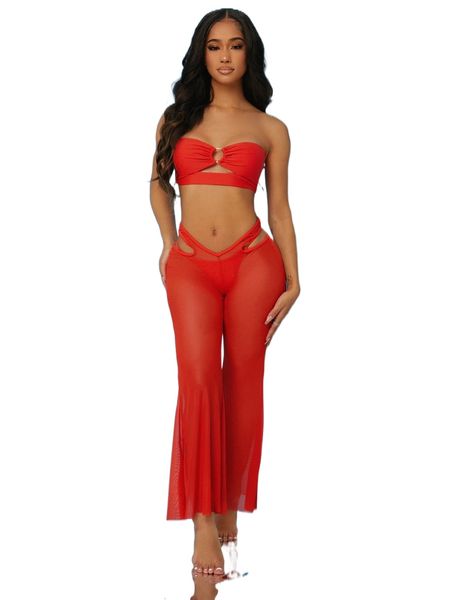 

sxy ring linked bandeau bikini swimsuit & cover up pants n9rt#, White;black