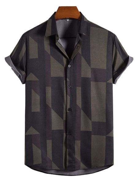 

men geo print button up shirt l96n#, White;black
