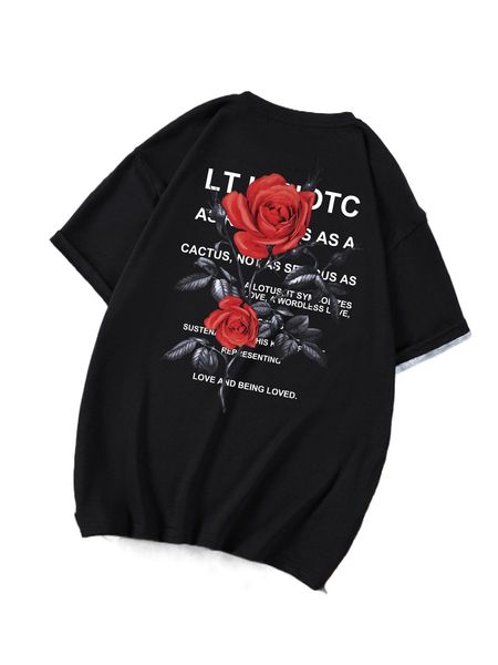 

men floral & slogan graphic tee p0cx#, White;black