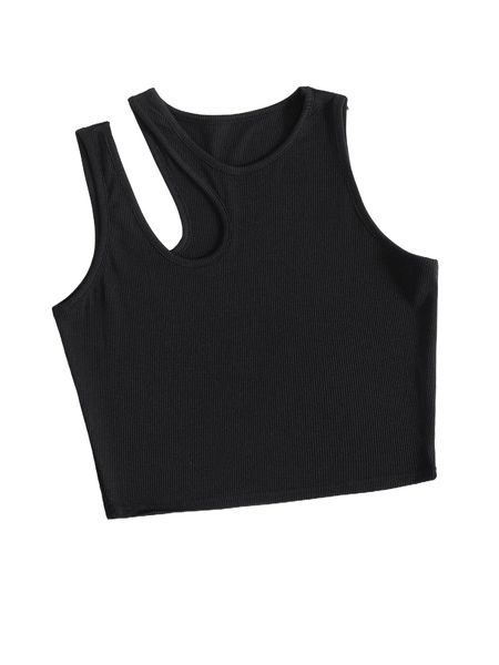 

asymmetrical neck rib-knit crop tank j2gz#, White