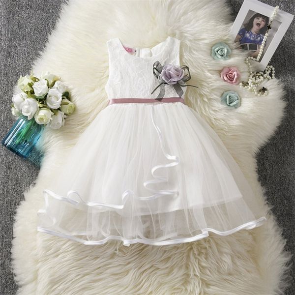 

summer white flower 26t baby girls princess dresses for weddings elegant kids birthday party tulle cloth children bow vestido 220618, Red;yellow