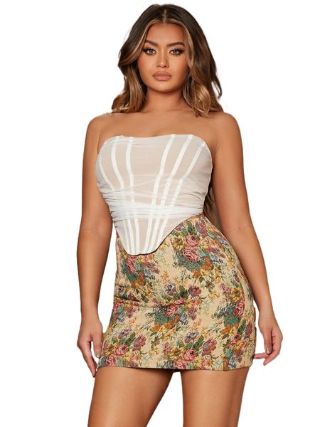 

zipper back asymmetrical hem mesh tube z8by#, White